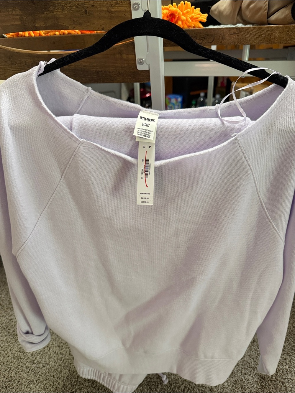 PINK Victoria's Secret Lavender Off-Shoulder Sweatshirt outfit women small